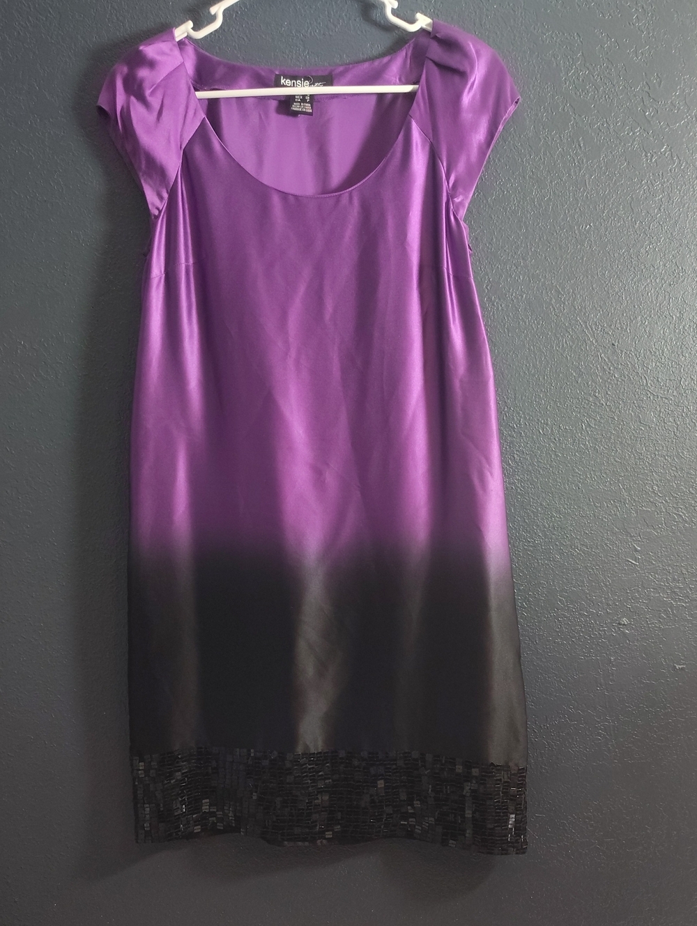 Vintage Kensie Pretty Y2K 100% silk Purple Black Ombre Sequin Hem Shift Dress S